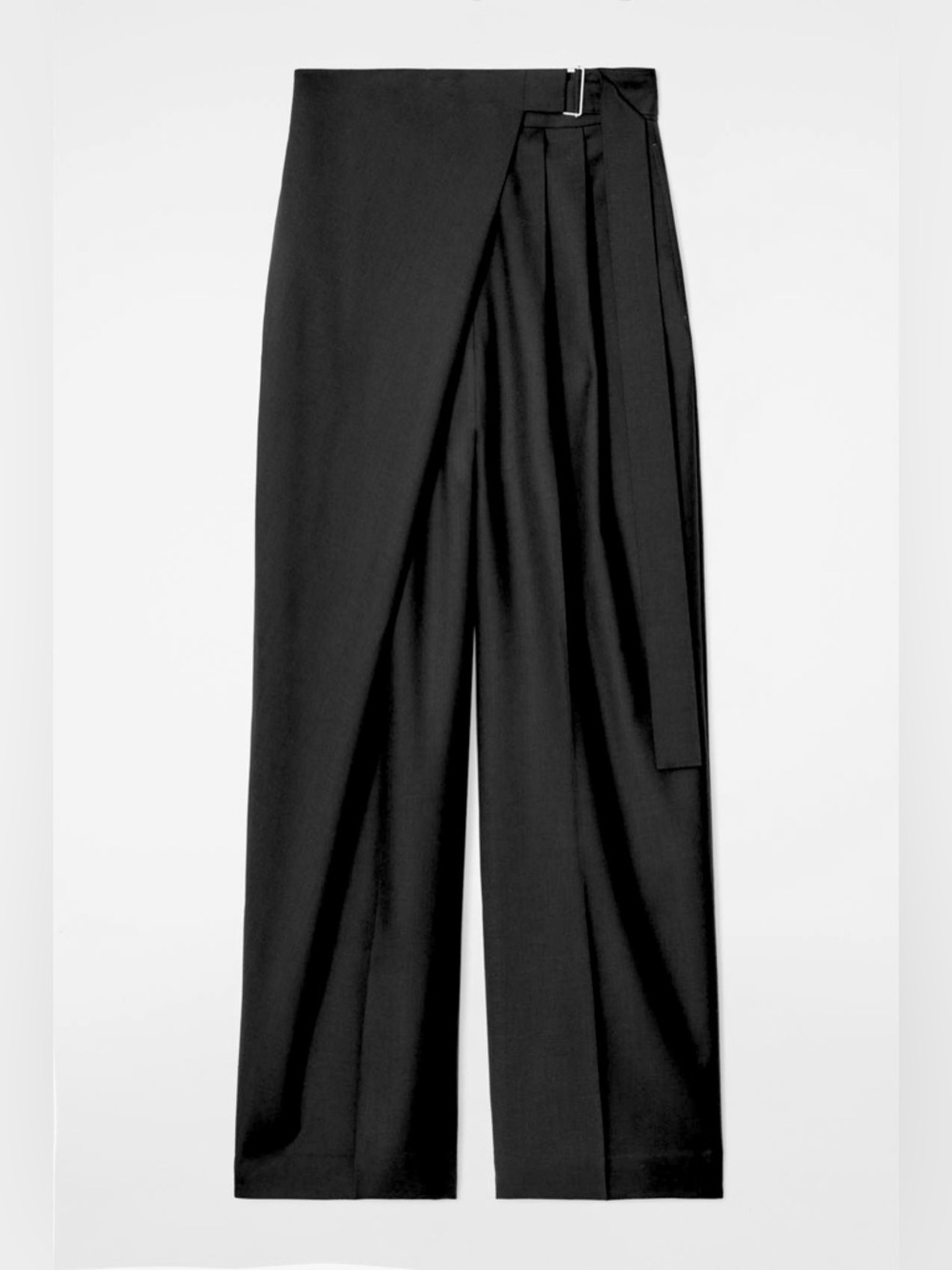 COS Women's Black Relaxed Belted Wrap-front Wool Pants
